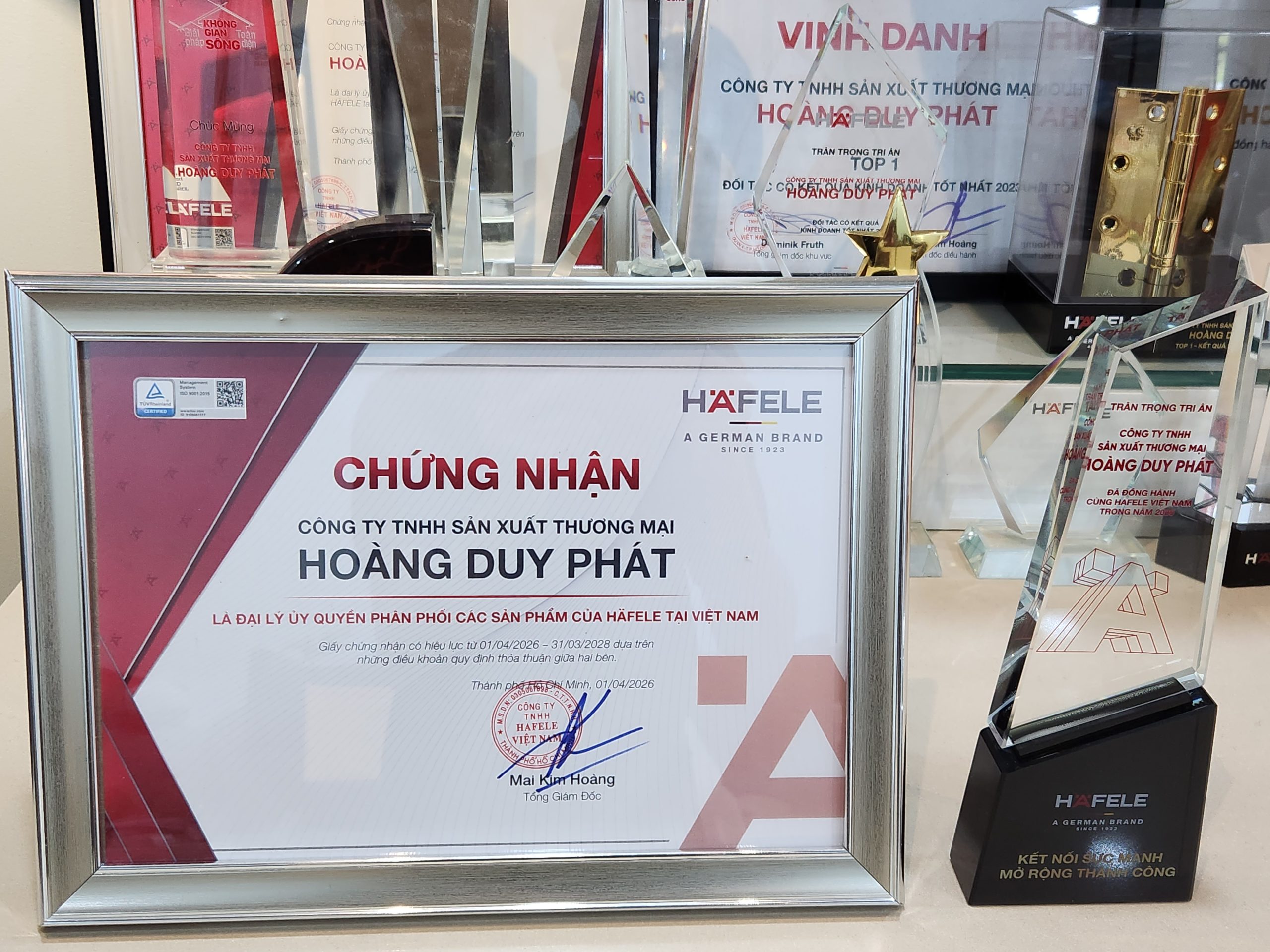 Chứng nhận đại lý nhà phân phối Hafele Chính Hãng 2026 - 2027- 2028